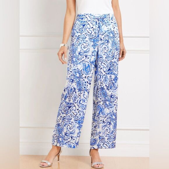 Talbots Satin Wide Leg Pants Painted Paisley Size P - Picture 1 of 11